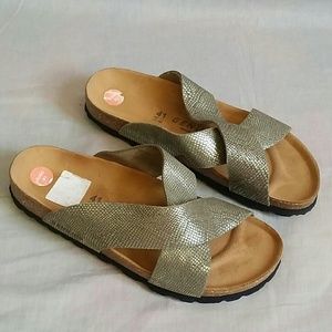 GENUINS Sandals Metallic Size 41 Leather Slides